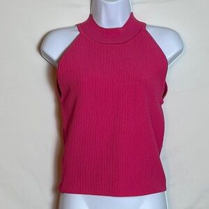 Allie Rose Top Tank Ribbed Cropped Hot Pink  Large